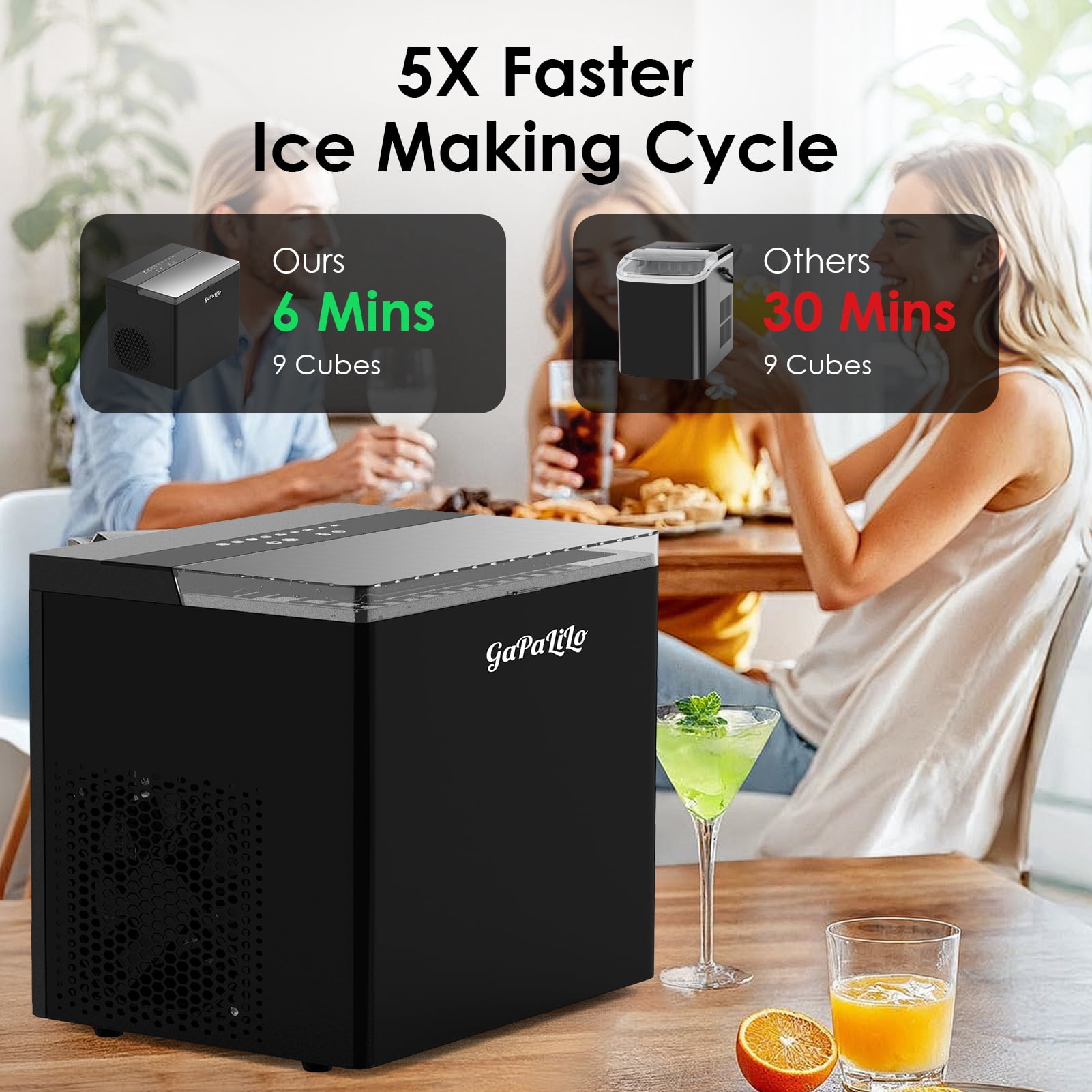 Countertop Ice Maker Machine, 26lbs in 24 Hours, 9 Bullet Ice Cubes in 6 Mins, Portable Compact with Self-Cleaning, Ice Basket and Scoop Included for Home/Kitchen/Camping/RV, Black
