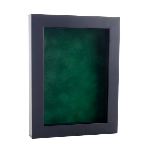 11x14 Shadow Box Frame Black Wood | With a 3/4" Usable Display Depth | Includes a Forest Green Real