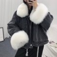 thumbnail image 2 of LYXSSBYX Womens Long Sleeve Dress Women Warm Denim Short Coat Collar Jacket Slim Winter Outwear Coats, 2 of 3