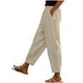 thumbnail image 3 of CLOISE Linen Pants Women Plus Size with Pockets Cotton Linen Pants Petite Casual Elastic Waist Lounge Pants Lightweight Lady Pull on Pants Mid Rise Trousers Straight Leg Linen Pants Summer Beige L, 3 of 7