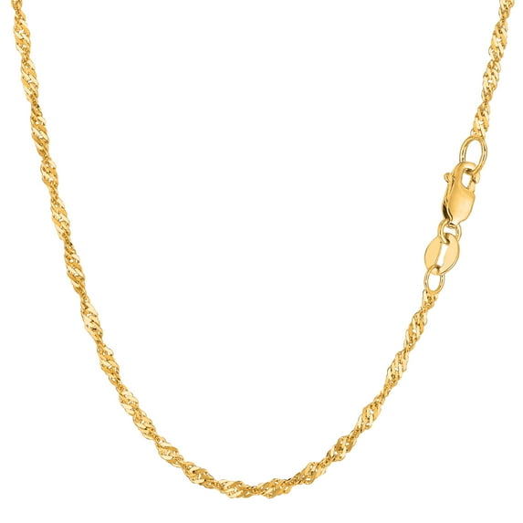 14k Yellow Gold Singapore Chain Necklace, 2.1mm, 24"
