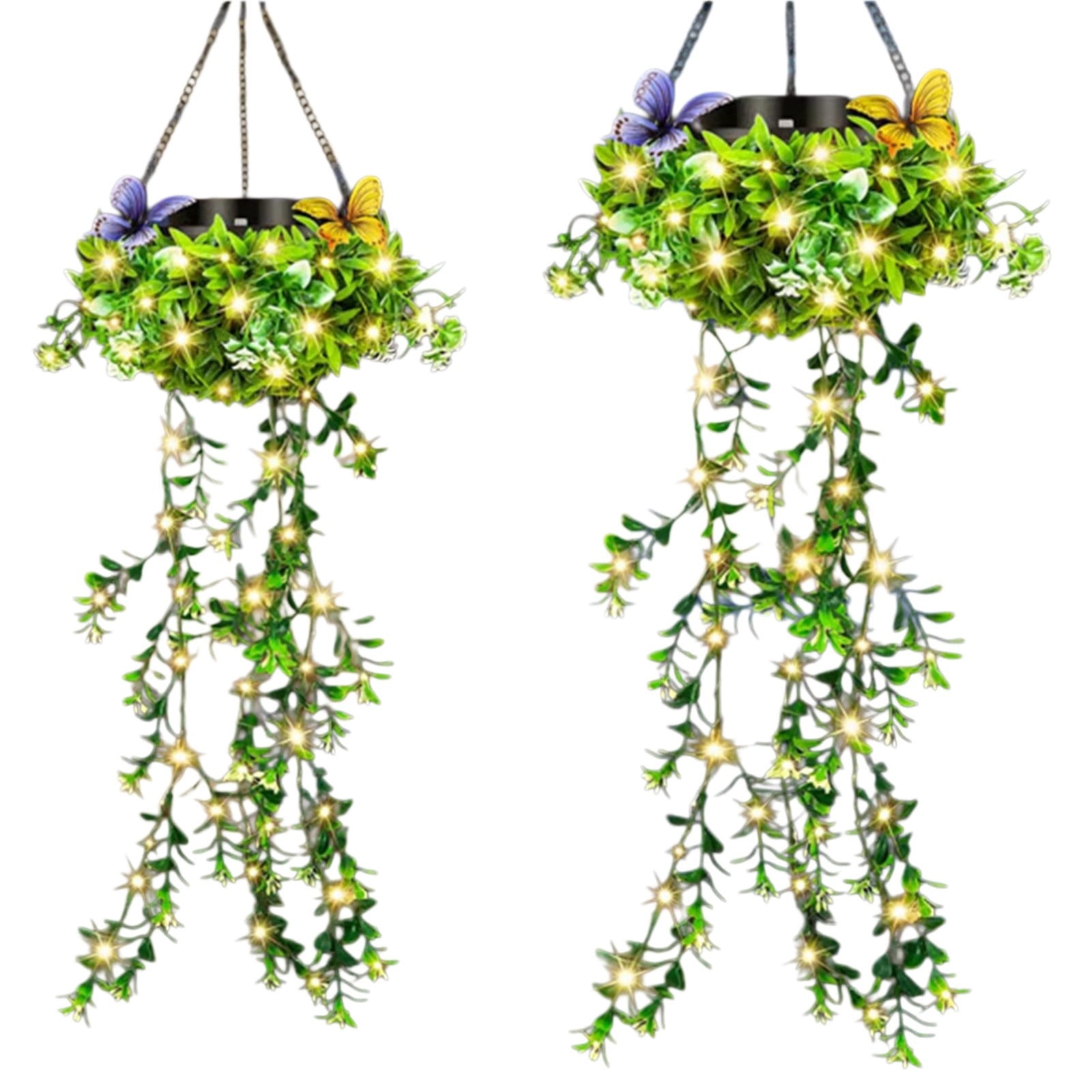 Solar Hanging Garden Lights for Spring Summer, 2 Pack 66 LEDs Realistic Flower Vine String Lights, Waterproof Outdoor Decor for Garden Patio Fence, 8-12 Hrs Auto Lighting, Mother's Gift