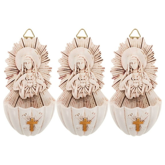 HOMEMAXS 3 Pcs Wall Mount Holy Water Font Resin Our Lady Of Grace Catholic Hanging Decor Religious Present For Home Office Entrance Decor