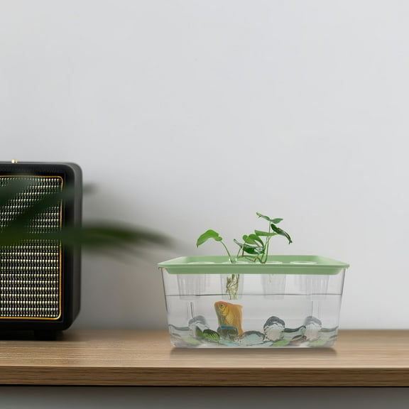 SEWCHICS Indoor Hydroponic Fish Tank Garden Desktop Aquarium with Safety Lid