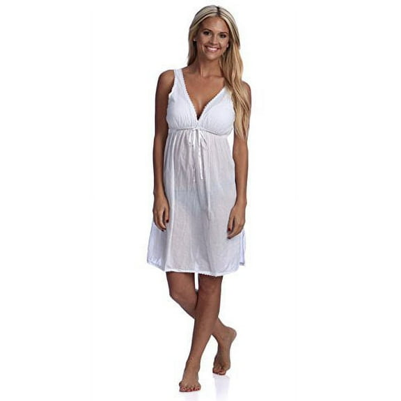 Handmade Women's Deep V-Neck Lace Trimmed Night Dress White (Medium (Size 8))