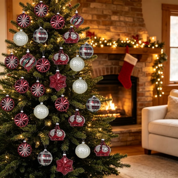 Fmbmuo Painted Odd Shaped Balls Luxury Style Creative Christmas Tree Ornaments Gift Set 24pc Assorted Shapes Christmas Decor,Red