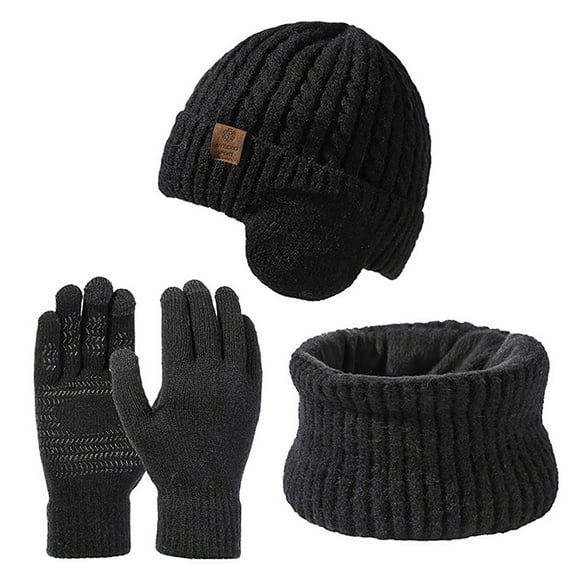 GZWYHT Womens Hats, Gloves & Scarves,Beanie Hats Women's New Thickened Velvet Windproof Knitted Hat Neck Glove Three Piece Set Scarf for Women,Winter Gloves Black