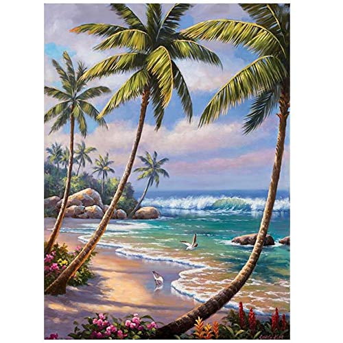 wooden puzzle Tropical Beach with Palm Trees Intelligent Game Fit togather a magic Art for home Decoration or Prensent 300 pieces