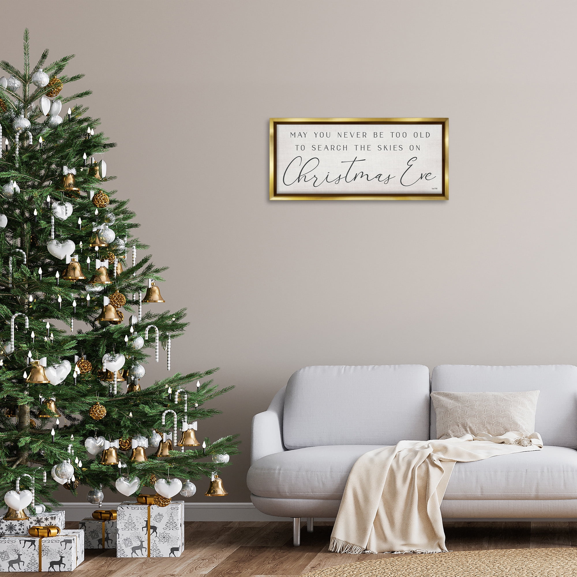 Stupell Industries Inspiring Christmas Eve Sentiment Inspirational Painting Gold Floater Framed Canvas Art Print Wall Art, 31 x 14