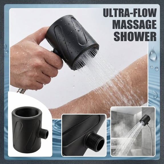 Spiral Nozzle Men's Cleaning Shower Head, 360 Ring Water Spray, Strong Water Flow, Long-Lasting and Wear-Resistant, Black, High Pressure, Plastic