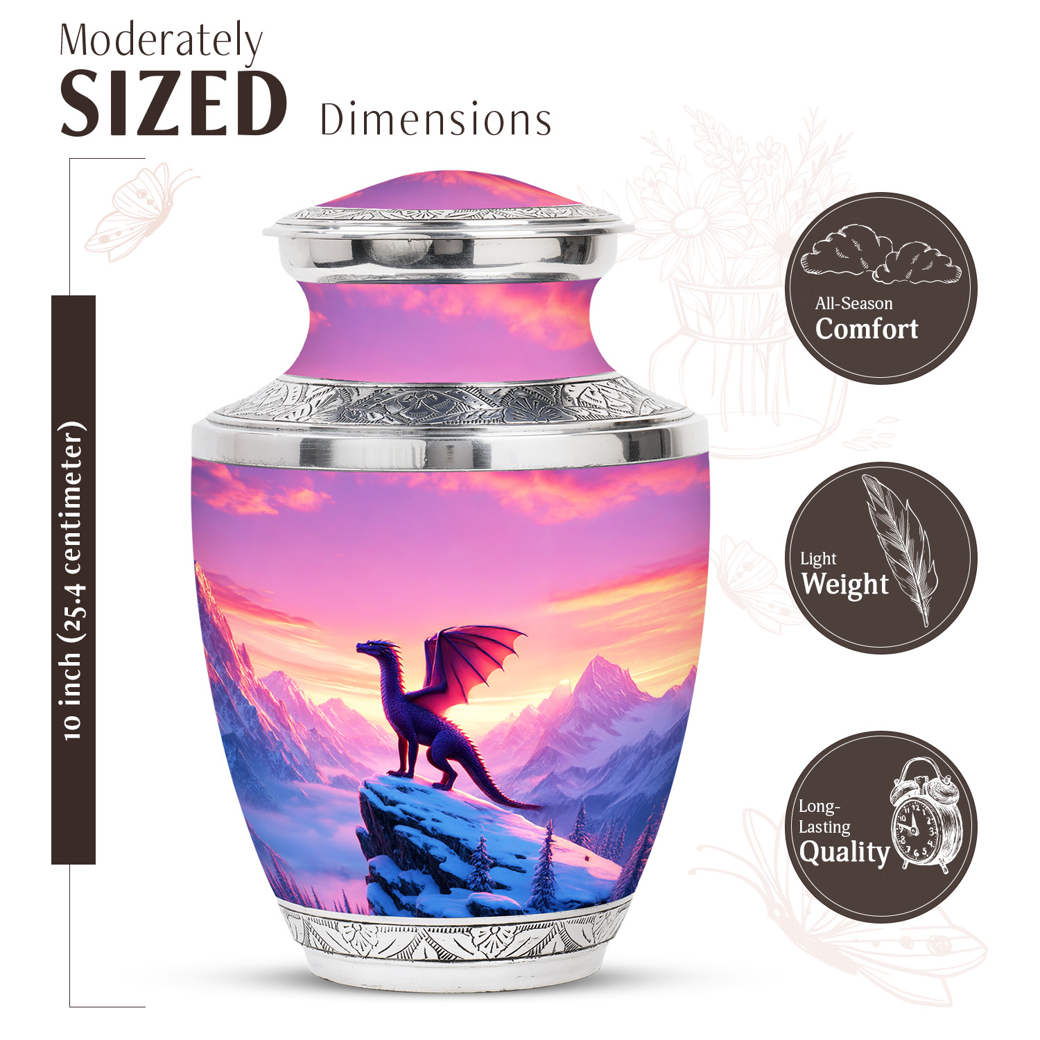 JAGASY Dragon Urn for Human Ashes for Women, Pink Large Urn for Ashes Adult Male, Snowy Mountain & Sunset Decorative Urns for Father, Memorial Cremation Urns for Mother, (10 Inch)