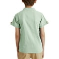 thumbnail image 2 of Langwyqu Short Sleeved Solid Color Boys Henley Blouse Children Button Tops With Pocket For 3-14 Years, 2 of 5