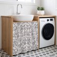 thumbnail image 3 of Haze Blue Leaf Cabinet Curtain 35"Wx35"L, Dustproof Under Sink Skirt with Self Adhesive Tape, Retro Farmhouse Plant Floral Branch Cabinet Curtain Cover for Kitchen Sink, Bathroom Vanity, Laundry Room, 3 of 9