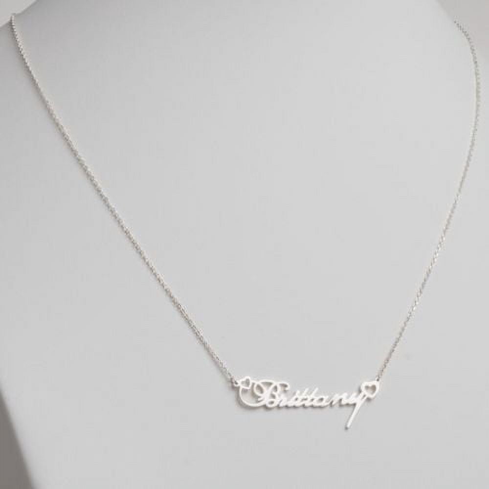 Personalized Planet Women's Sterling Silver Fancy Script Name with Hearts Necklace