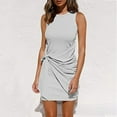 thumbnail image 5 of Women Summer Sleeveless O-Neck Bodycon for Tank Top Wrap Mini Dress Simple Plain Solid Color Ruched Tie Waist Streetwear, 5 of 16