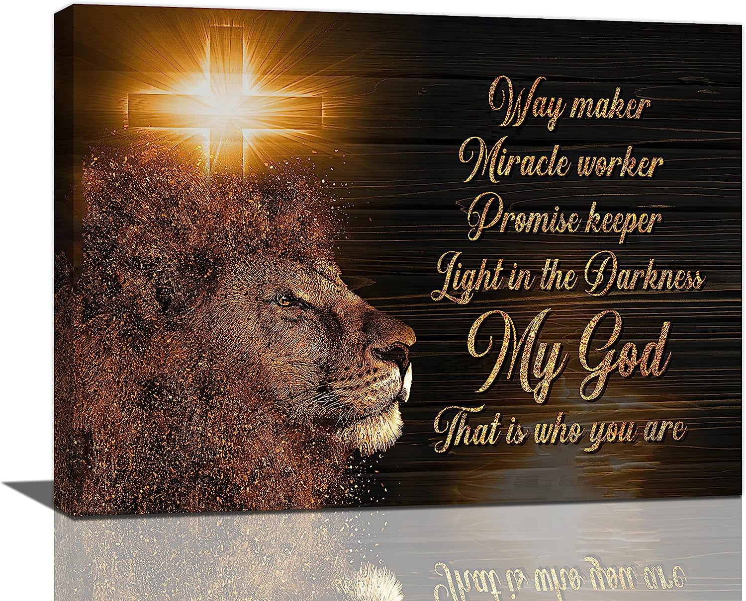 Lion of Judah Wall Art Shiny Lion Christian Religious Painting Canvas Wall  Decor Lion Quotes Painting Print Way Maker Artworks Modern Home Framed for  Living Room Bedroom Bathroom 12