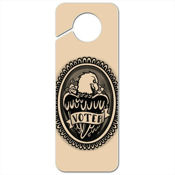 Voter Tattoo Style Eagle with Rose Plastic Door Knob Hanger Sign