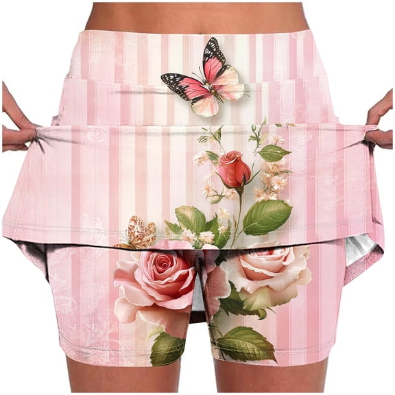 qelini Womens Workout Shorts Plus Size High Waist Yoga Skorts Pockets Print Sleep Wear Swim Shorts
