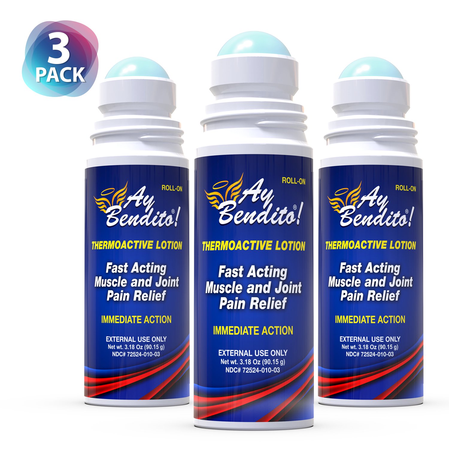 Ay Bendito Roll On Cooling Pain Reliever Gel for Muscle, Joint, and Back Pain - 3.18oz Bottle - 3 Pack