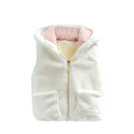 

QWERTYU Toddler Baby Child Children Kids Girl s Plush Jackets Rabbit Ears Zip Up Hooded Outerwear Fall Winter Sleeveless Vest 1Y-5Y