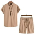 thumbnail image 4 of Birdeem Ensemble 2 Pcs d'Été pour Hommes Col Montant Mode Chemise Décontractée Manches Courtes et Shorts Ensemble Col Rabattu, 4 of 12