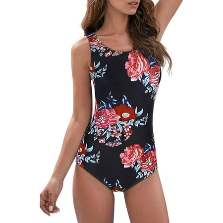 MSJUHEG Swim Suits for Women 2024 one Piece Swimsuit Women bikini Sets for Women swimsuit Coverup for Women Polyester Push Up Swimwear Tank Swimwear Vintage Tummy Control Bathing Suits Red Xl