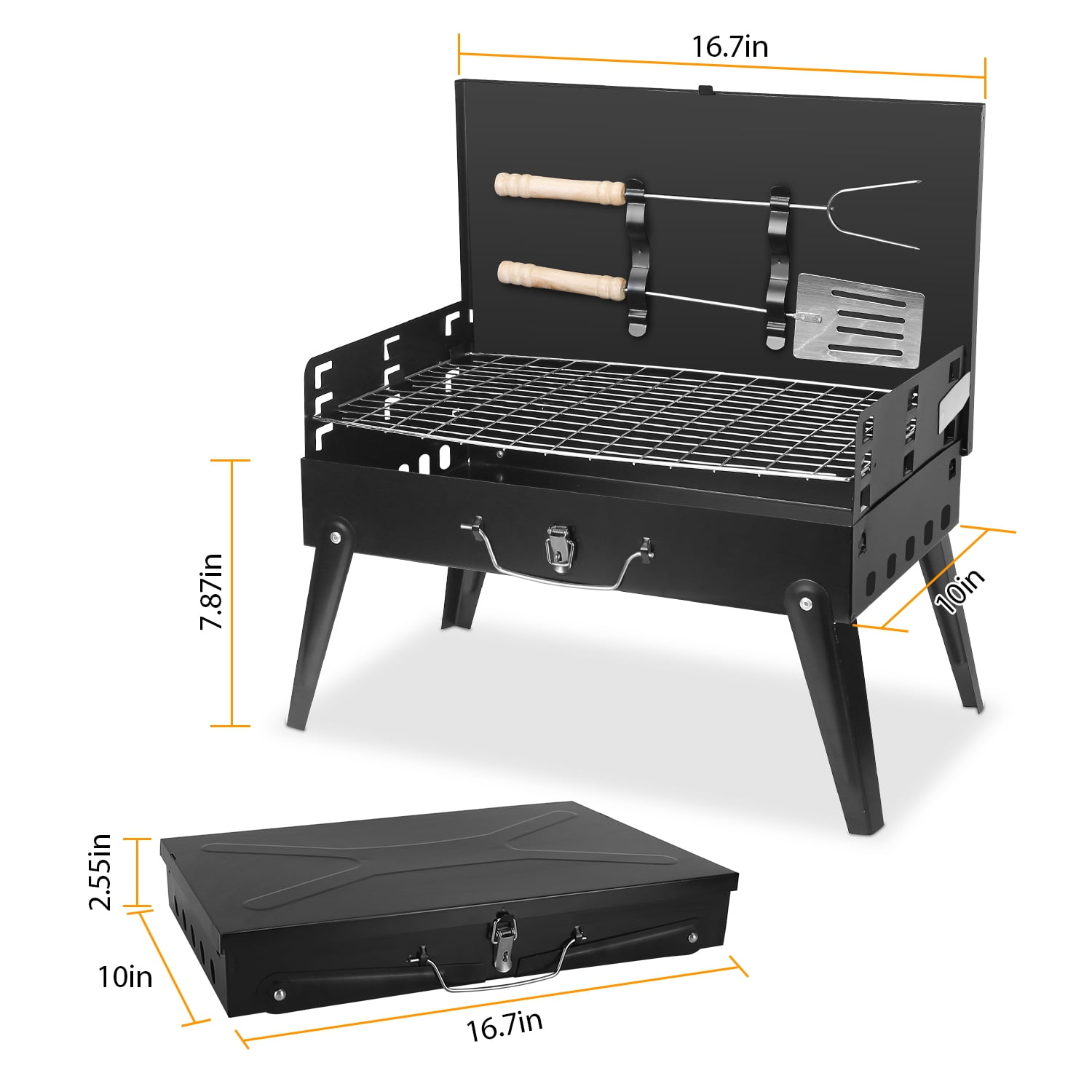 Imountek Portable Charcoal Grill Foldable BBQ Suitcase Grill for Outdoor Camping Picnics Garden Grilling, 16.7x10x17.7 inches