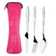 thumbnail image 4 of Juego de cubiertos de acero inoxidable de 3 uds., cuchillo para bistec, tenedor con bolsa de tela (azul cielo), 4 of 4