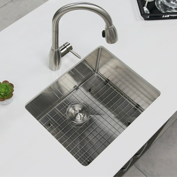 STYLISH® Single Bowl Undermount Stainless Steel Kitchen Sink with Grid and Basket Strainer