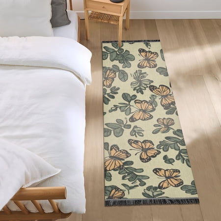 Brown Butterflies and Leaves Bedroom Runner Rug 2'x 6' Non Slip Carpet Indoor Home Area Rug Living Room