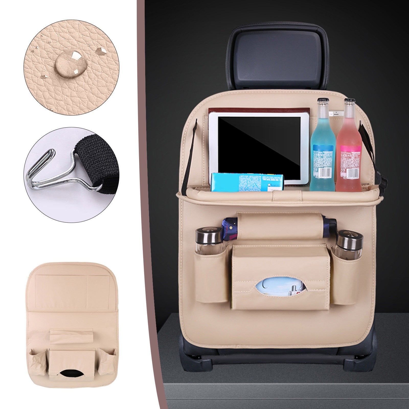Ywbawe Leather Car Back Seat Organizer with Folding Tray, PU Material Storage Bag for SUV and Vehicle Travel, 1 Count