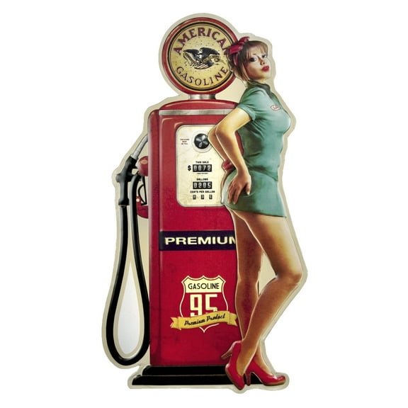Metal 3D Pinup Girl Vintage Gas Station Pump Tin Sign Garage Shop Bar Wall Decor