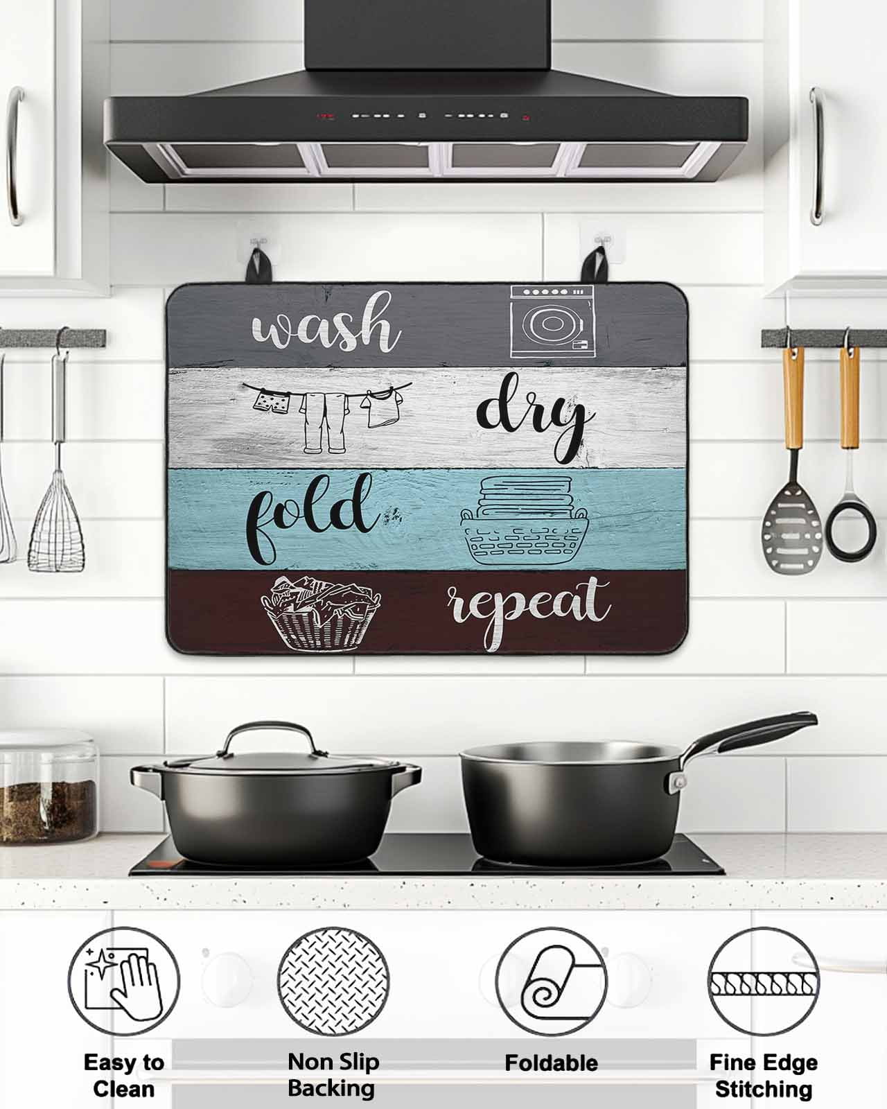 Stove Top Covers for Electric Stove, Laundry Room Glass Stovetop Cover Protector, Wash Dry Fold Repeat Splicing Colorful Wood Induction Cooktop Protector Oven Mat for Kitchen Countertop 24"x21"
