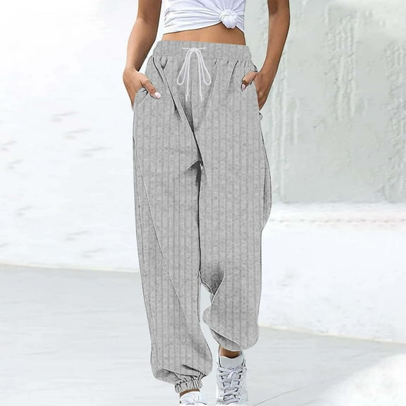 Wowcloth Women's Solid Color Knit Elastic Waist Corduroy Pants with Side Pockets - Comfortable and Stylish