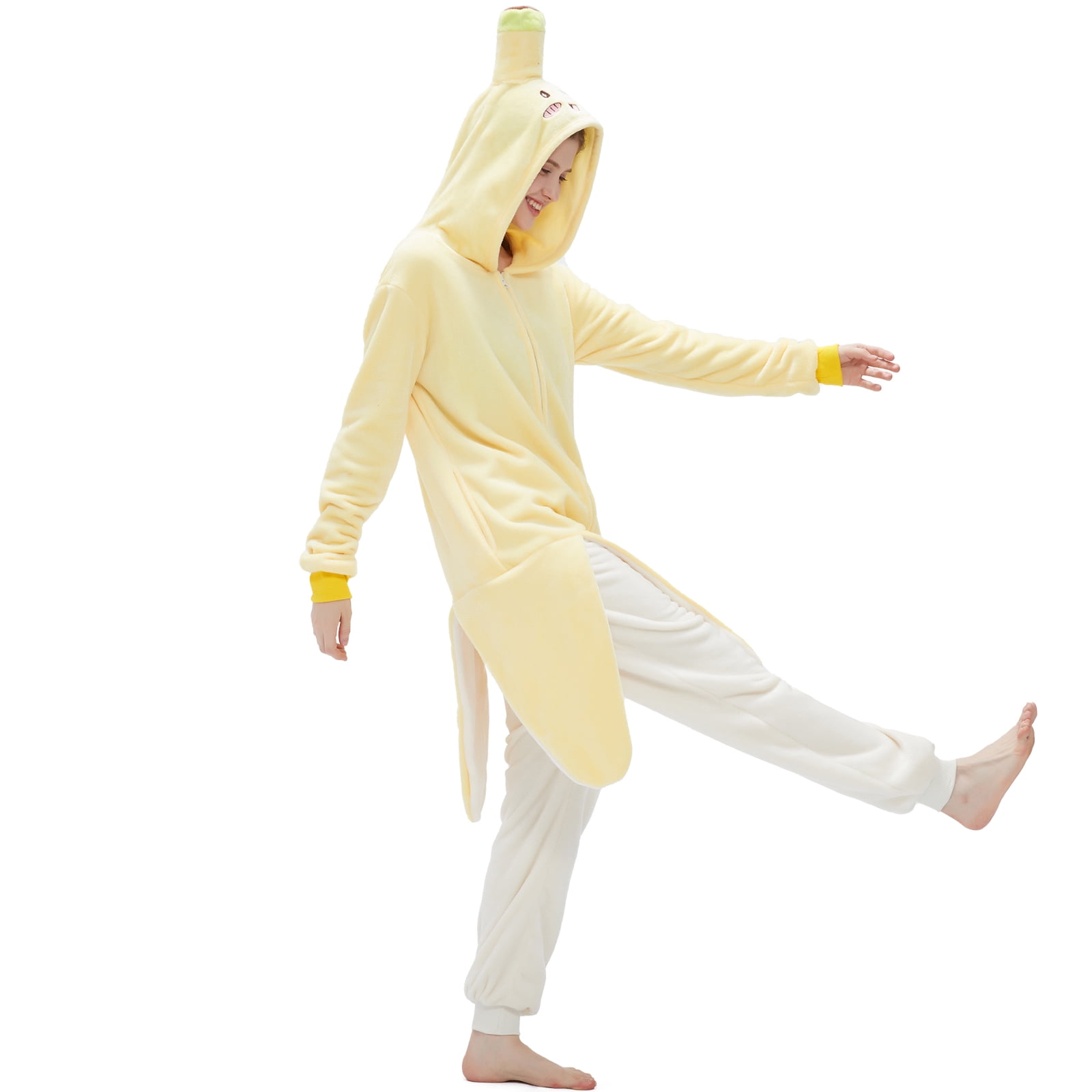 SWEETXIN Adult's Banana One-Piece Holiday Family Pajamas Halloween Costume Suit for Women and Men Jumpsuit SizeL