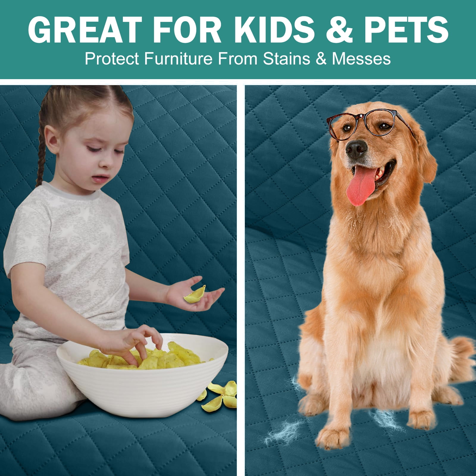100% Waterproof Sofa Cover Machine Washable Couch Cover Non Slip Furniture Protector Slipcover for Dogs, Children, Pets, Oversized Sofa, Aqua Blue