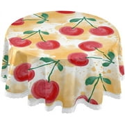 SKYSONIC Watercolor Cherry Fruit Round Tablecloth 60In,Table Cover Water Resistant Spill Proof Large Table Cover for Indoor & Outdoor Family Gathering Dinner, Hotel, BBQ