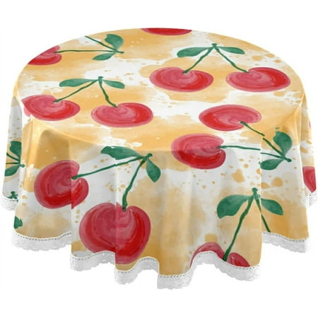 SKYSONIC Watercolor Cherry Fruit Round Tablecloth 60In,Table Cover Water Resistant Spill Proof Large Table Cover for Indoor & Outdoor Family Gathering Dinner, Hotel, BBQ