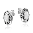 thumbnail image 2 of Vintage Sterling Silver Ornate Swirls Oval White Shell Inlay Stud Earrings, 2 of 5