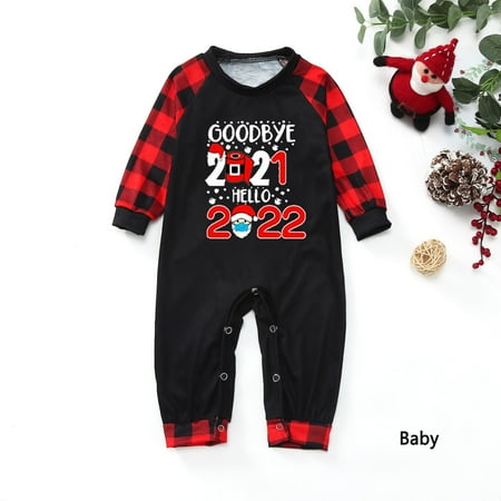 

Parent-Child Baby Outfit Merry Christmas 2022 Print O Neck Parent-Child Plaid Long-Sleeved Trousers Pajama Set