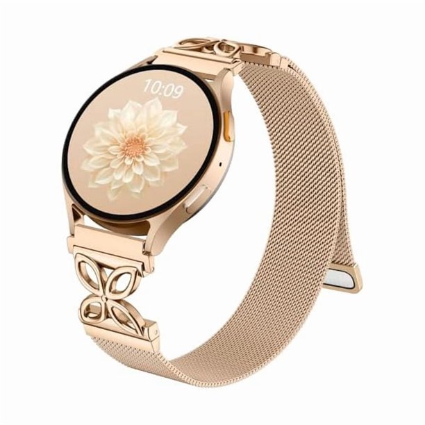 Chenchen Floral Metal Band Compatible with Galaxy Watch 7 Band 6 5 4 FE Active 2 40mm 44mm/Galaxy Watch 5 pro 45mm, 20mm Magnetic Strap for Samsung Watch Bands Women Stainless Steel Milanese Loop
