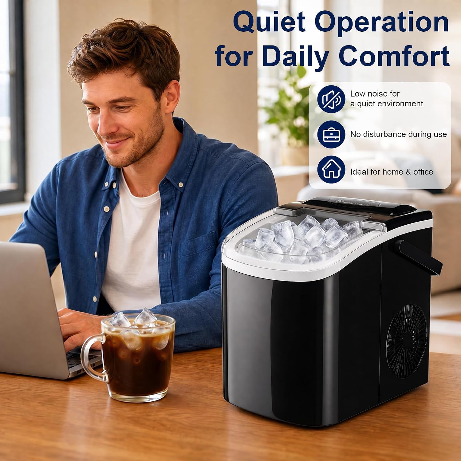 Countertop Portable Bullet Ice Maker Machine, 26lbs Daily Output, 6 Mins Fast Ice Production, One Touch Operation Auto Self Clean for Home Office RV Dorm Bar