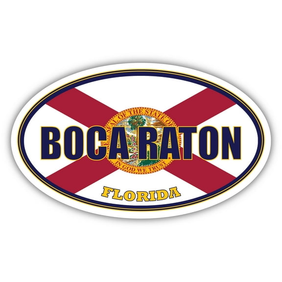 Boca Raton City Florida State Flag | FL Flag Palm Beach County Oval State Colors Bumper Sticker Car Decal 3x5 inches