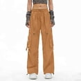 thumbnail image 6 of Hurxie Cargo Pants for Women with Pockets High Waist Lightweight Stretchy Hiking Casual Streetwear Baggy Wide Leg Pants Yellow,2XL, 6 of 6