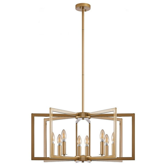 27" Modern 8-Light Gold Chandelier, Geometric Metal Pendant Light Fixture for Kitchen Island, Dining Room, Entryway, or Foyer, Industrial Hanging Farmhouse Ceiling Light, Bulbs Not Included