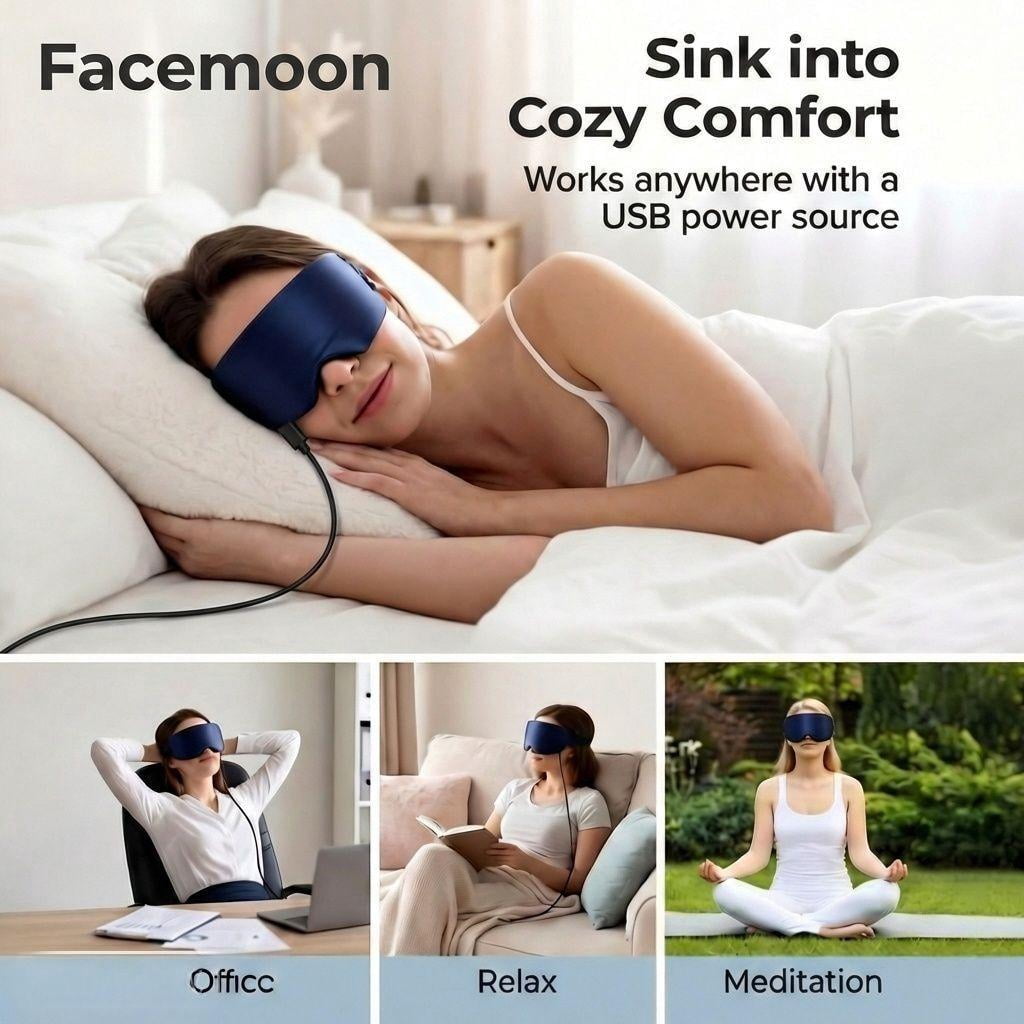 FACEMOON Heated Eye Mask for Dry Eyes, Silk Warm Compress, Moist Heat, Heating Pad for Stye, Tired Eyes, Sleep, Travel, Washable