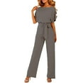 thumbnail image 1 of Pantalon à Jambes Larges Femme Été Manches Courtes Combinaison Col Rond Taille Haute Combinaison à Jambes Larges avec Ceinture Femme, 1 of 4