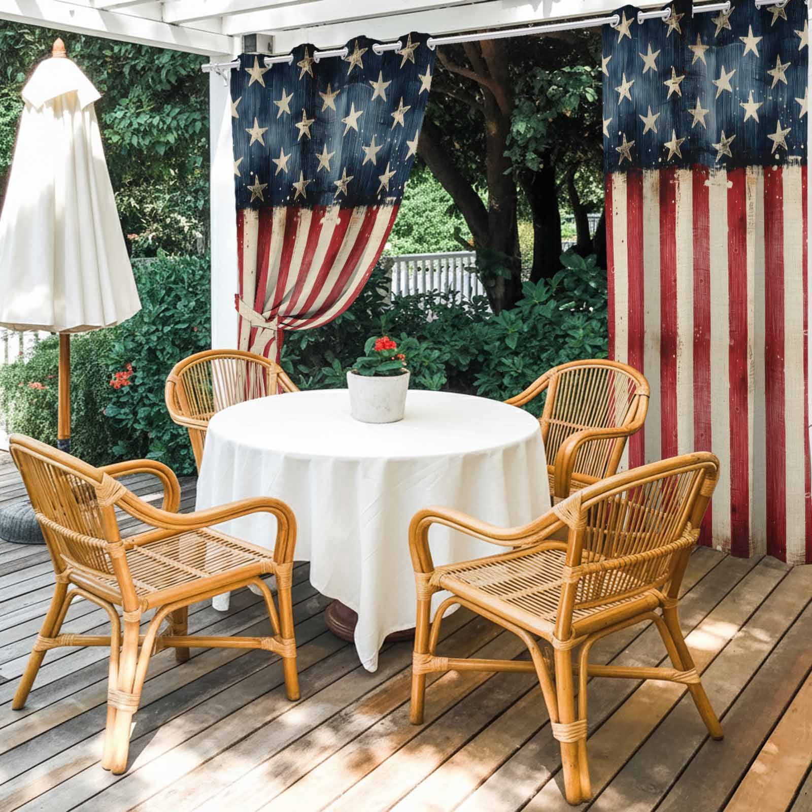 Retro American Flag Outdoor Curtains for Patio, 4th of July Independence Day USA Flag Sunshade Privacy Drapes Grommet Waterproof Outside Curtains for Porch/Cabana/Balcony 54"x 108", 1 Panel