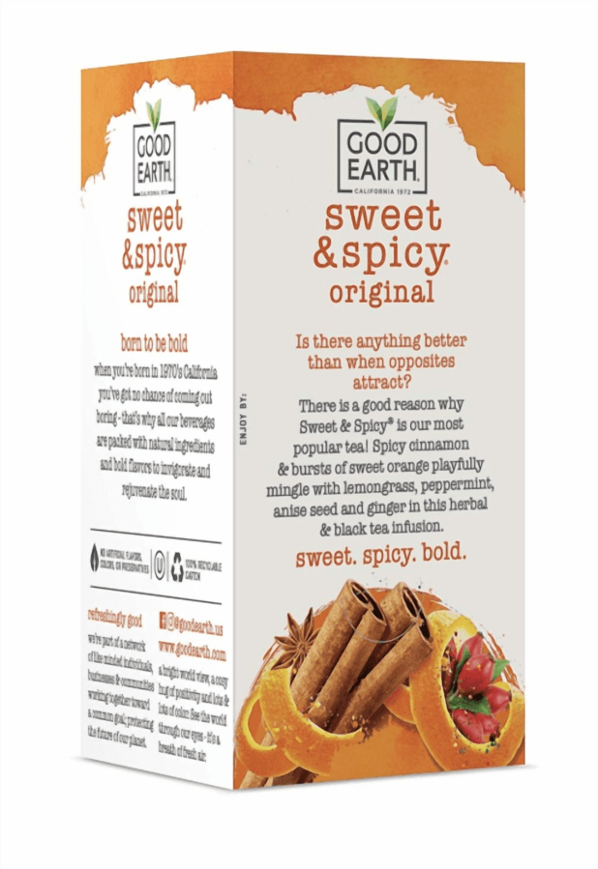(3 pack) Good Earth, Sweet & Spicy, Herbal Black Tea, Tea Bags, 18 Count