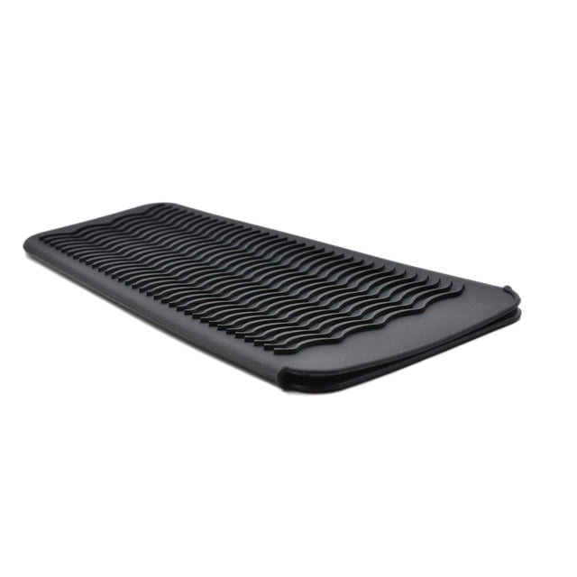 Tapis en Silicone Flexible Antidérapant Résistant à la Chaleur, Parfait pour la Protection des Outils de Coiffure, Design à Texture Ondulée Unique, Nettoyage Facile, Noir